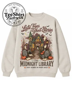 Vintage Halloween Sweatshirt: Haunted Midnight Library 90s Spooky Season Crewneck, Retro Bookish Shirt 1 Thiet ke chua co ten 8