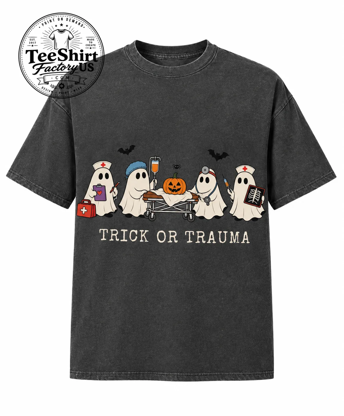 Trick or Trauma Nurse Shirt, Spooky Halloween Nurse Tee, ER Nurse Gift, Healthcare Worker Halloween, Ghost Nurse Comfort Colors