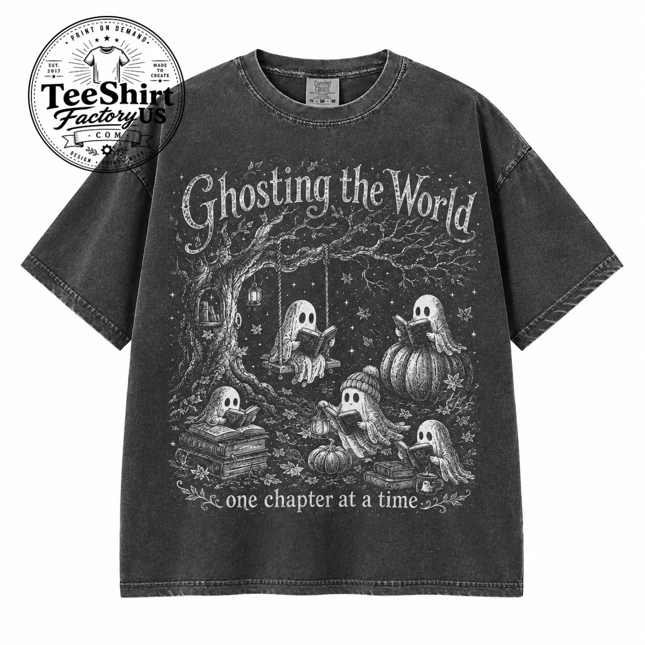 Ghosting The World Halloween Comfort Colors® Shirt | One Chapter At A Time TShirt | Funny Book Lover Tee | Ghost Reader Fall Tee Shirt