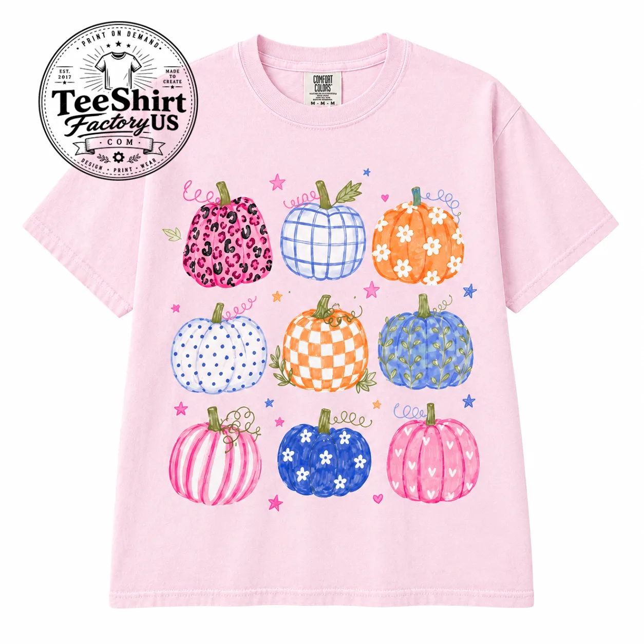 Bright Pumpkin Comfort Colors® Shirt Cute Fall Pumpkin Pattern Tee Autumn Aesthetic Cottagecore Harvest Season TShirt Thanksgiving T-Shirt