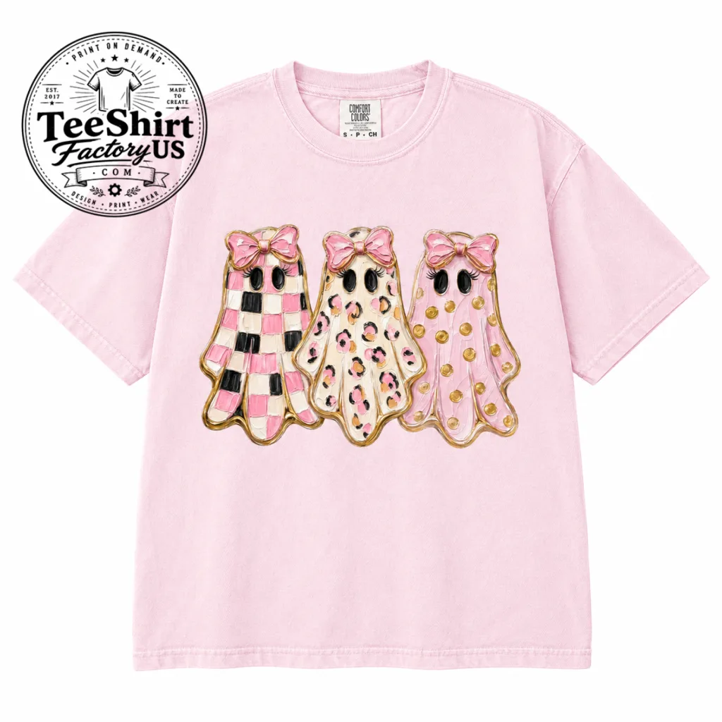 Thiết kế chưa có tên (7) Comfort Colors® Halloween Ghost Shirt, Cute Pink Ghost Tee, Spooky Season Shirt, Tis The Season Sweatshirt, Cozy Fall Hallowe