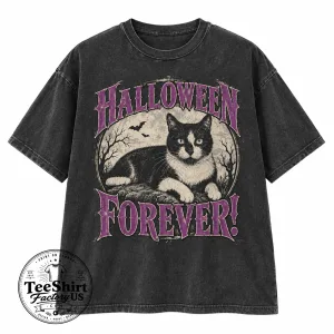 Halloween Forever Tuxedo Cat Shirt, Custom Washed Cotton Tee, Gothic Style Cat Lover Gift, Vintage Style Spooky Hoodie, Halloween Party 1 Thiet ke chua co ten 10 1