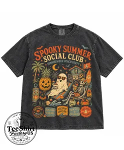 Spooky Summer Social Club Shirt, Summerween Halloween Tshirt, Ghost Skeleton Pumpkin Beach Tee, Retro Spooky Surf Graphic Gift 1 Thiet ke chua co ten 26