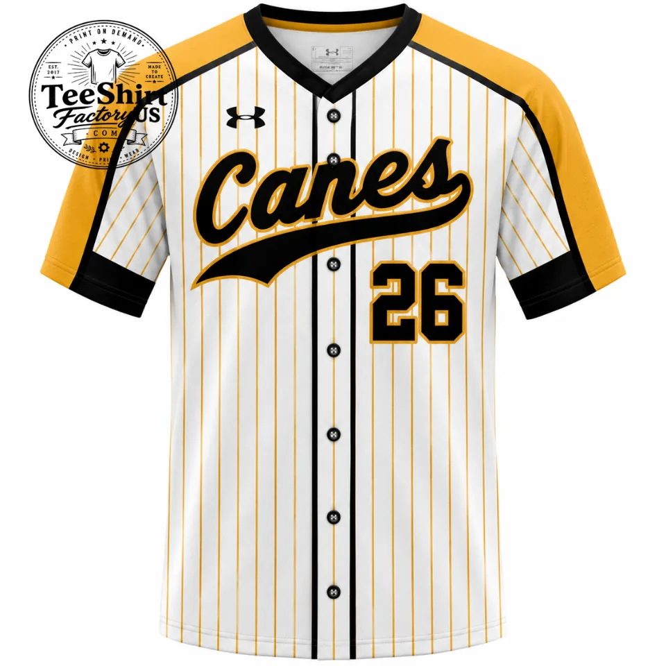 Custom Baseball Jerseys – Canes Vintage Gold & Black Pinstripe Sports Fan Shirt