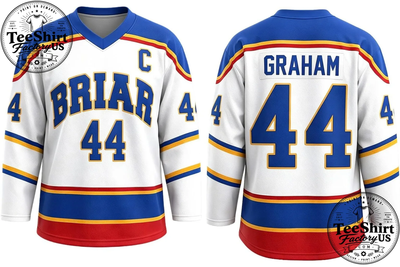 Off Campus Hockey Jersey – Graham 44 Classic Blue & White Hockey Jersey