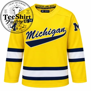 Michigan Hockey Jersey – Classic Maize & Navy Wolverines Hockey Fan Jersey 1 Thiet ke chua co ten 12