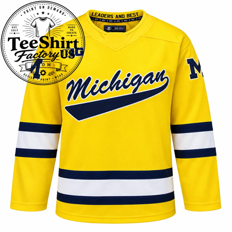 Michigan Hockey Jersey – Classic Maize & Navy Wolverines Hockey Fan Jersey