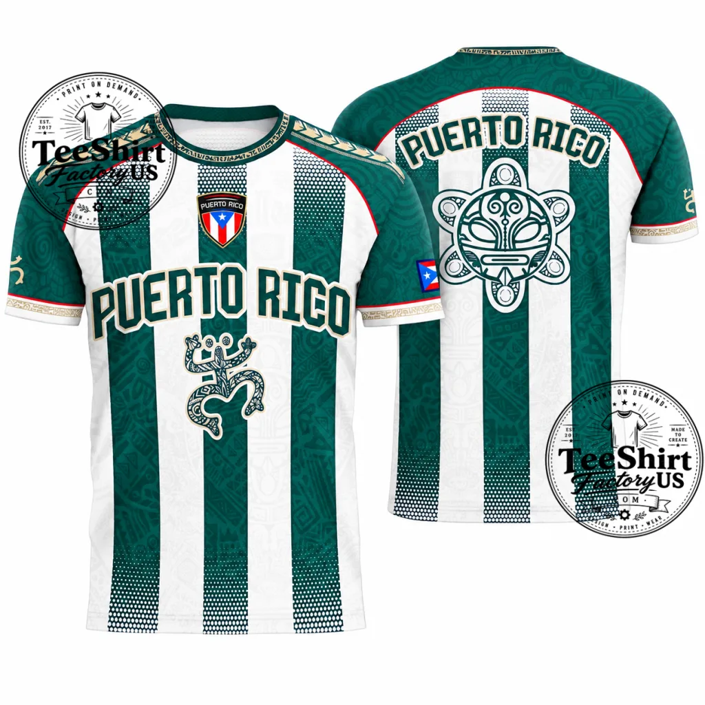 Thiết kế chưa có tên (14) Puerto Rico Soccer Jersey – Classic Green & White Striped Puerto Rico Football Fan Jersey