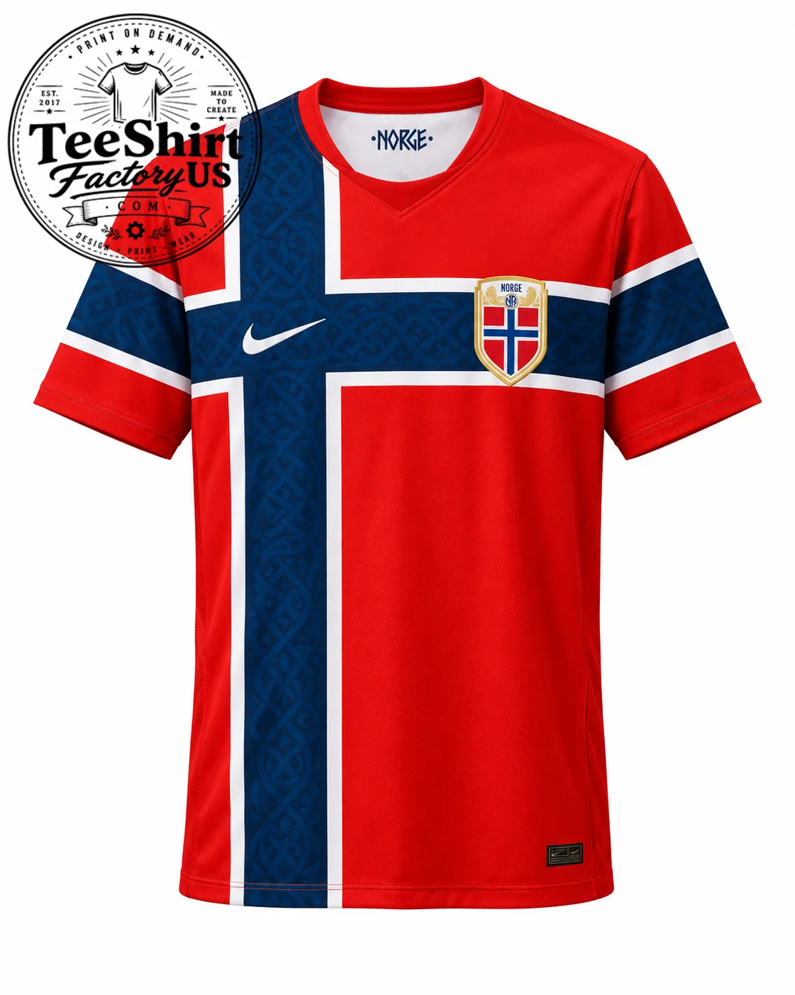 Norway Football Jersey – Classic Red & Navy Cross Norwegian Soccer Fan Jersey