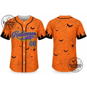 Halloween Baseball Jersey, Spooky Spiderweb Bat Graphic Shirt 1 Thiet ke chua co ten 16