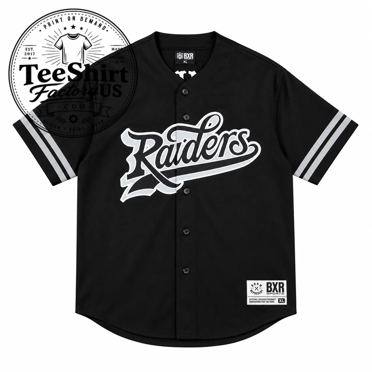 Raiders Baseball Jersey – Classic Black & White Baseball Fan Jersey