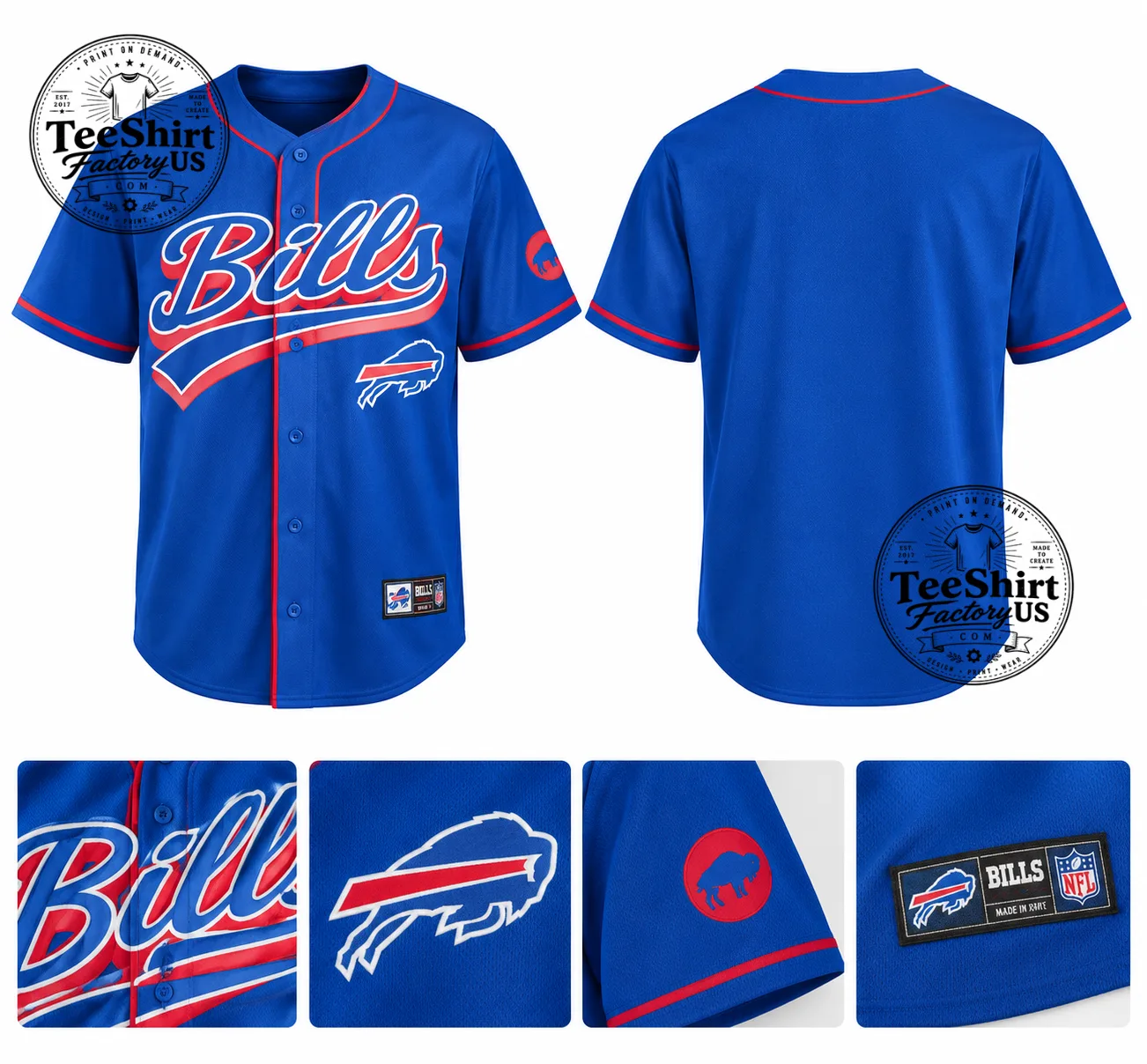 Buffalo Bills Baseball Jersey Vintage Blue Classic Sport Shirt