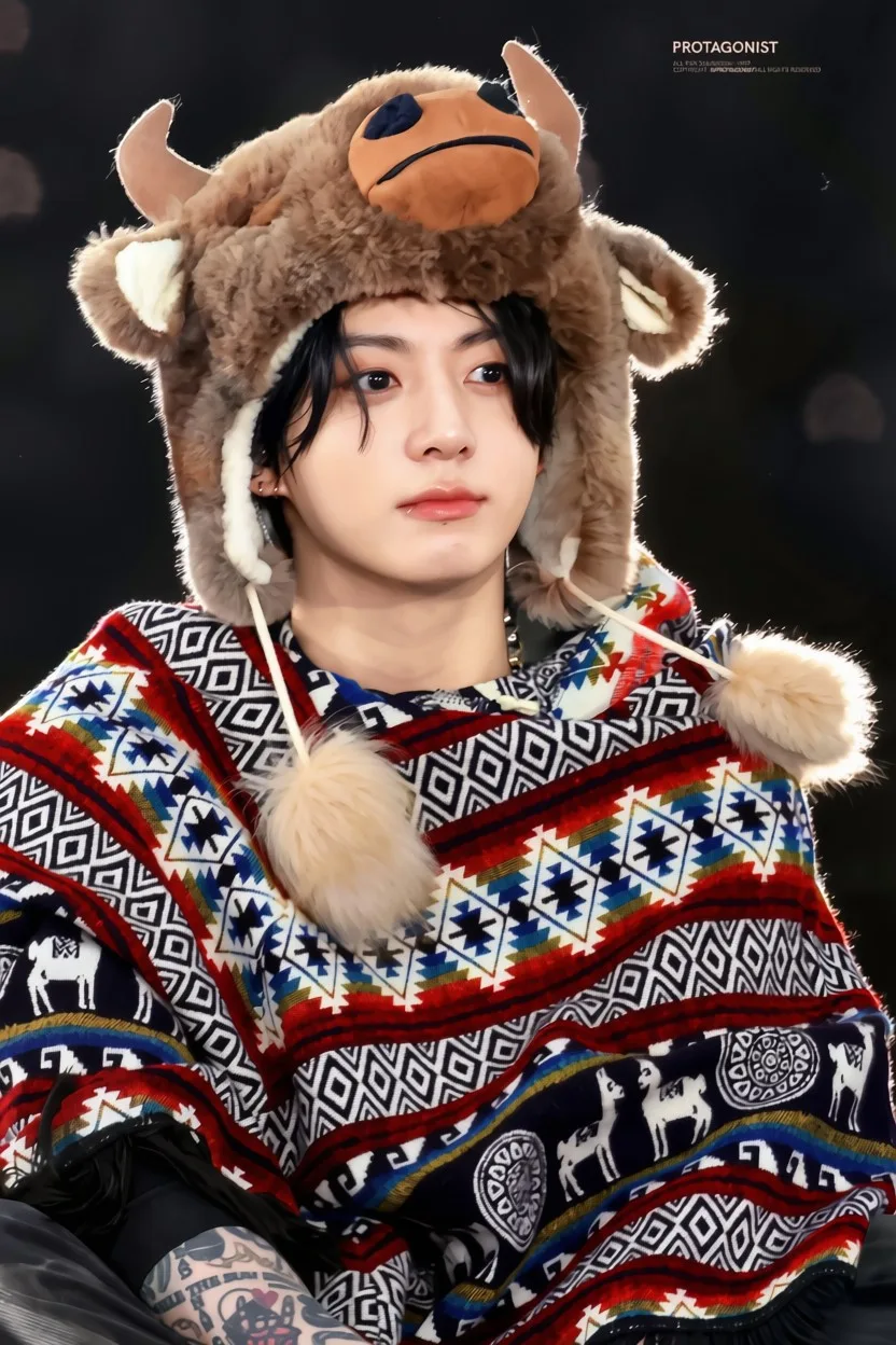 magic_edit#TUFIWDI5SXFPczAjMSNhMDFkYzhhOTMwYWI3NDEwYjhmMWU3NGNjYTVjZmExZCM0MDk2IyNUUkFOU0ZPUk1BVElPTl9SRVFVRVNU Jungkook BTS Highland Cow Plush Hat, Cute Fuzzy Animal Winter Hat with Ear Flaps and Pom Poms, Kpop Fan Gift — image 2