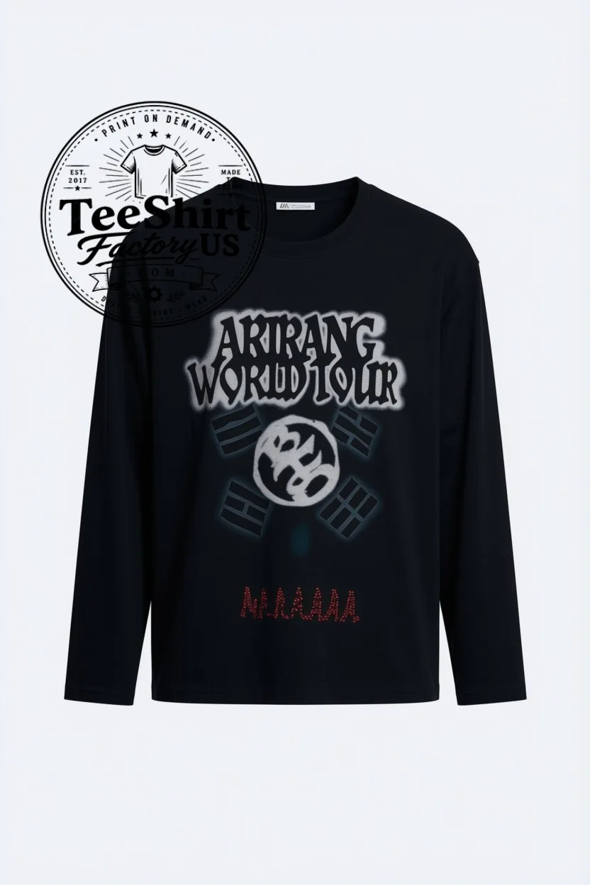 Thiết kế chưa có tên (8) RM BTS ARIRANG World Tour Shirt, Black Long Sleeve Graphic Tee, Korean Music Fan T-Shirt